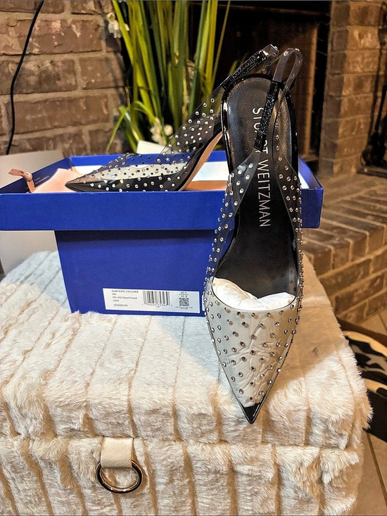Stuart Weitzman Shoes - Stuart Weitzman Glam Xcurve 100 Slingback Heels Blue & Silver US 10